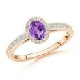 thumbnail image 1 of ANGARA Natural 0.2 Ct. Amethyst with Diamond Halo Ring in 14K Rose Gold for Women (Ring Size: 3), 1 of 9