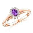 thumbnail image 1 of ANGARA Natural 0.2 Ct. Amethyst with Diamond Halo Ring in 14K Rose Gold for Women (Ring Size: 4.5), 1 of 10