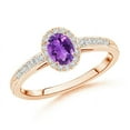 thumbnail image 1 of ANGARA Natural Classic Oval Amethyst Halo Ring with Diamond Accents in 14K Rose Gold for Women (Size-5x3mm) | February Birthstone, Anniversary, Jewelry Gift for Women | Natural Amethyst Ring, 1 of 8