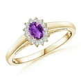 thumbnail image 1 of ANGARA Natural Princess Diana Inspired Amethyst Ring with Diamond Halo in 14K Yellow Gold for Women (Size-5x3mm) | February Birthstone, Anniversary, Jewelry Gift for Women | Natural Amethyst Ring, 1 of 9