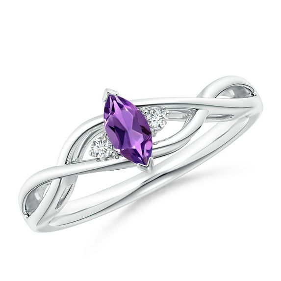 ANGARA Natural Criss-Cross Marquise Amethyst Solitaire Ring with Diamonds in 14K White Gold for Women (Size-6x3mm) | February Birthstone, Anniversary, Jewelry Gift for Women | Natural Amethyst Ring