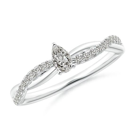ANGARA Natural Diamond Twisted Shank Engagement Ring in 14K White Gold for Women (Size-5x3mm| Color-K| Clarity-I3) | April Birthstone, Anniversary, Jewelry Gift for Women | Natural Diamond Ring