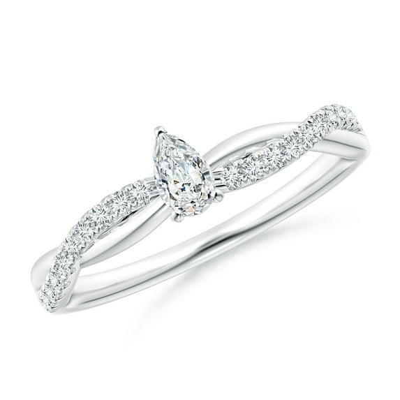 ANGARA Natural Diamond Twisted Shank Engagement Ring in 14K White Gold for Women (Size-5x3mm| Color-G| Clarity-VS2) | April Birthstone, Anniversary, Jewelry Gift for Women | Natural Diamond Ring