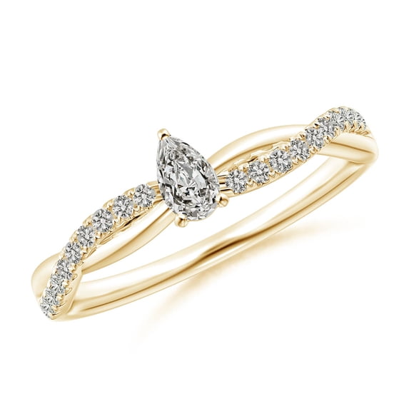 ANGARA Natural Diamond Twisted Shank Engagement Ring in 14K Yellow Gold for Women (Size-5x3mm| Color-K| Clarity-I3) | April Birthstone, Anniversary, Jewelry Gift for Women | Natural Diamond Ring