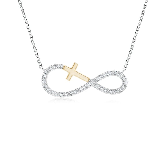 ANGARA Natural Diamond Infinity Cross Pendant in 2 Tone Gold in 14K White & Yellow Gold for Women (Size-1.1mm| Color-G| Clarity-VS2) | Anniversary, Jewelry Gift for Women | Natural Diamond Necklace