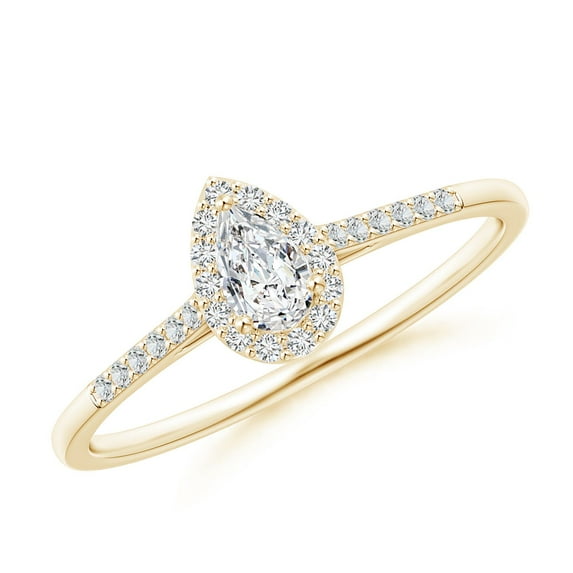 ANGARA Natural Pear-Shaped Diamond Halo Engagement Ring in 14K Yellow Gold for Women (Size-5x3mm| Color-H| Clarity-SI2) | April Birthstone, Anniversary, Jewelry Gift for Women | Natural Diamond Ring