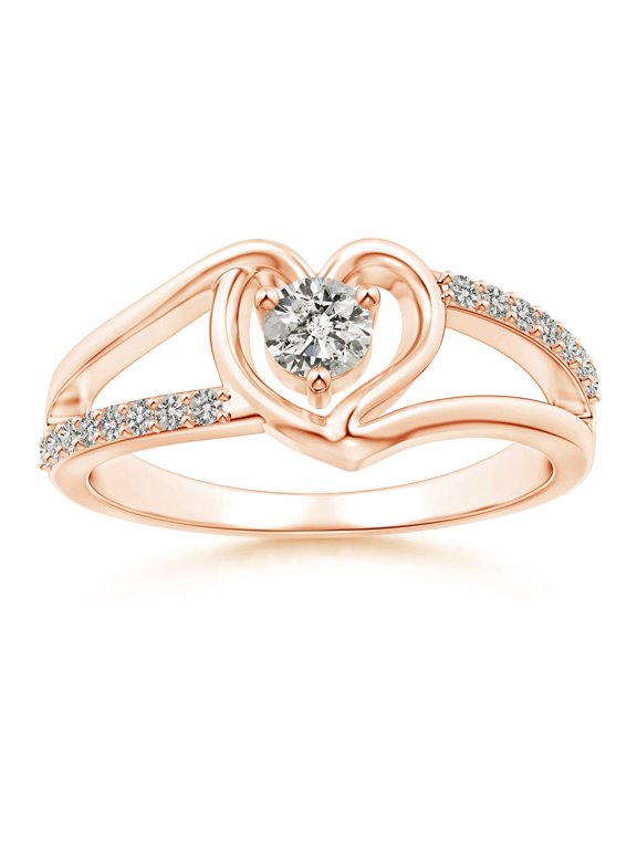 Natural Split Shank Diamond Heart Engagement Ring in 14K Rose Gold for Women (Size-3.8mm| Color-K| Clarity-I3) | April Birthstone, Anniversary, Jewelry Gift for Women | Natural Diamond Ring