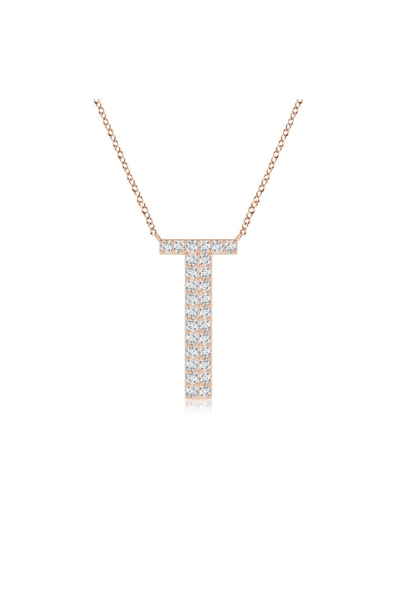 Natural 0.2 Ct. Diamond Initials Pendant Necklace in 14K Rose Gold for Women with 18 Inch Chain