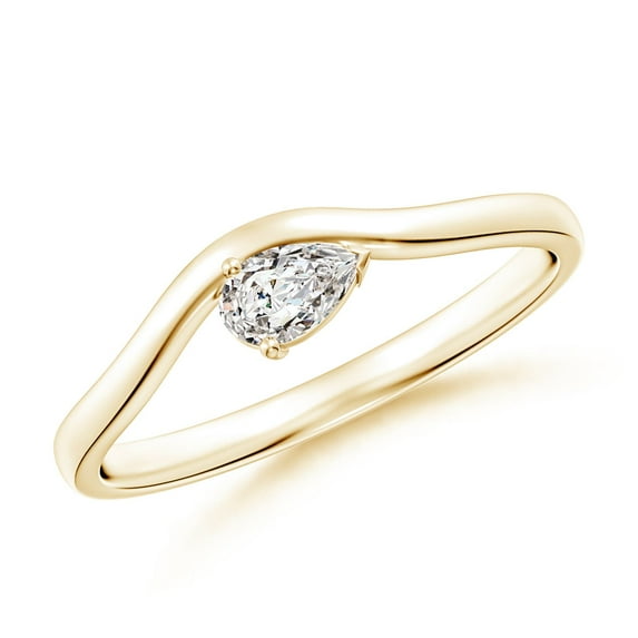 ANGARA Natural Diamond Wave Shank Solitaire Ring in 14K Yellow Gold for Women (Size-5x3mm| Color-I-J| Clarity-I1-I2) | April Birthstone, Anniversary, Jewelry Gift for Women | Natural Diamond Ring