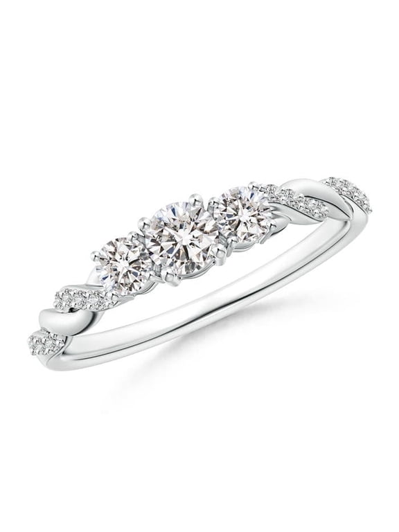 Natural Diamond Braided Three Stone Engagement Ring in 14K White Gold for Women (Size-3.8mm| Color-I| Clarity-I1) | April Birthstone, Anniversary, Jewelry Gift for Women | Natural Diamond Ring