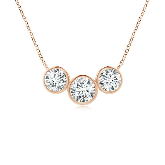 ANGARA Natural Three Stone Bezel-Set Diamond Pendant in 14K Rose Gold for Women (Size-3.8mm| Color-G| Clarity-VS2) | April Birthstone, Anniversary, Jewelry Gift for Women | Natural Diamond Necklace