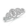thumbnail image 1 of ANGARA Natural and Diamond Three Stone Ring with Halo in 14K White Gold for Women (Size-5x3mm| Color-I-J| Clarity-I1-I2) | April Birthstone, Anniversary, Jewelry Gift for Women | Natural Diamond Ring, 1 of 8