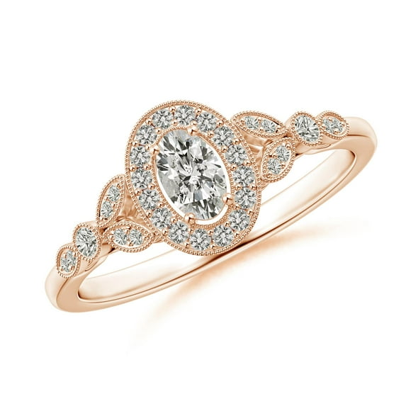 ANGARA Natural Vintage Inspired Diamond Halo Engagement Ring in 14K Rose Gold for Women (Size-5x3mm| Color-K| Clarity-I3) | April Birthstone, Anniversary Jewelry Gift for Women | Natural Diamond Ring