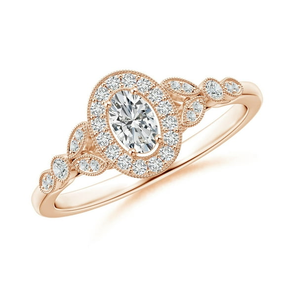 ANGARA Natural Vintage Inspired Diamond Engagement Ring in 14K Rose Gold for Women (Size-5x3mm| Color-H| Clarity-SI2) | April Birthstone, Anniversary, Jewelry Gift for Women | Natural Diamond Ring