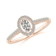 thumbnail image 1 of ANGARA Natural Oval Diamond Halo Engagement Ring in 14K Rose Gold for Women (Size-5x3mm| Color-K| Clarity-I3) | April Birthstone, Anniversary, Jewelry Gift for Women | Natural Diamond Ring, 1 of 9