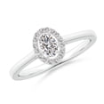 thumbnail image 1 of ANGARA Natural Oval Diamond Halo Engagement Ring in 14K White Gold for Women (Size-5x3mm| Color-I-J| Clarity-I1-I2) | April Birthstone, Anniversary, Jewelry Gift for Women | Natural Diamond Ring, 1 of 8