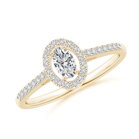 ANGARA Natural Oval Diamond Halo Engagement Ring in 14K Yellow Gold for Women (Size-5x3mm| Color-H| Clarity-SI2) | April Birthstone, Anniversary, Jewelry Gift for Women | Natural Diamond Ring