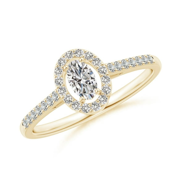 ANGARA Natural Oval Diamond Halo Engagement Ring in 14K Yellow Gold for Women (Size-5x3mm| Color-I-J| Clarity-I1-I2) | April Birthstone, Anniversary, Jewelry Gift for Women | Natural Diamond Ring