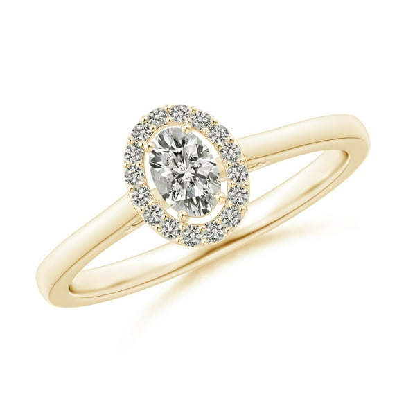 ANGARA Natural Oval Diamond Halo Engagement Ring in 14K Yellow Gold for Women (Size-5x3mm| Color-K| Clarity-I3) | April Birthstone, Anniversary, Jewelry Gift for Women | Natural Diamond Ring