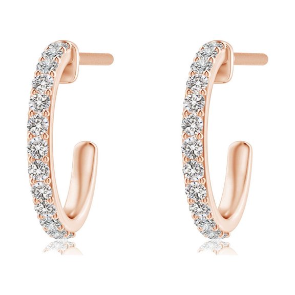 ANGARA Natural Prong-Set Diamond Hoop Earrings in 14K Rose Gold for Women (Size-1.2mm| Color-I-J| Clarity-I1-I2) | April Birthstone, Anniversary, Jewelry Gift for Women | Natural Diamond Earrings
