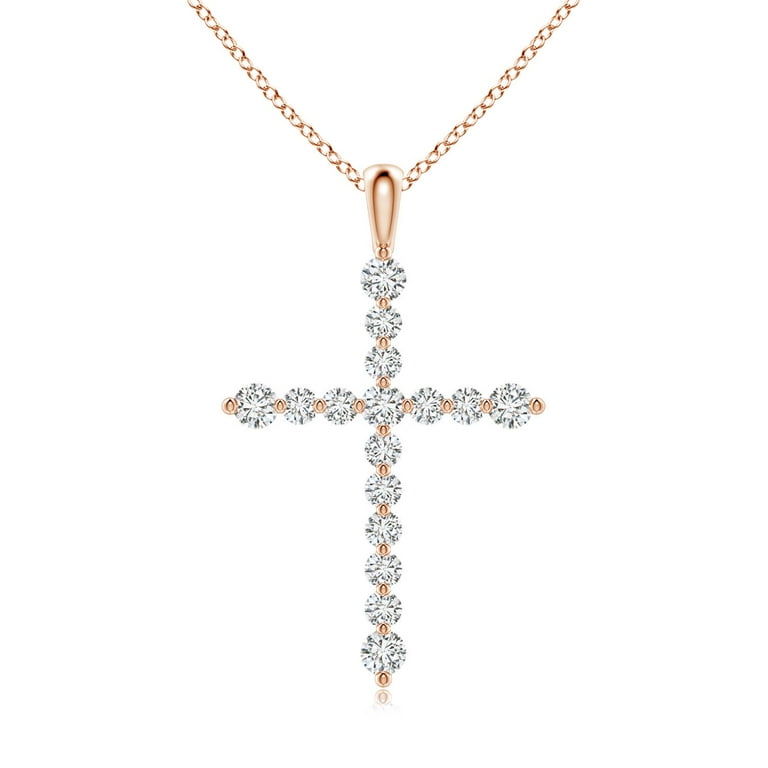 ANGARA Natural Floating Diamond Dotted Cross Pendant in 14K Rose
