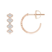 ANGARA Natural Diamond Clover Hoop Earrings in 14K Rose Gold for Women (Size-1.15mm| Color-G| Clarity-VS2) | April Birthstone, Anniversary, Jewelry Gift for Women | Natural Diamond Earrings