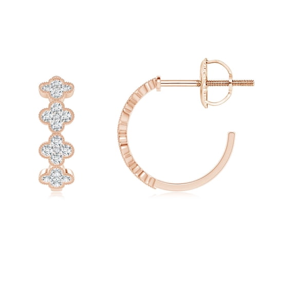 ANGARA Natural Diamond Clover Hoop Earrings in 14K Rose Gold for Women (Size-1.15mm| Color-G| Clarity-VS2) | April Birthstone, Anniversary, Jewelry Gift for Women | Natural Diamond Earrings