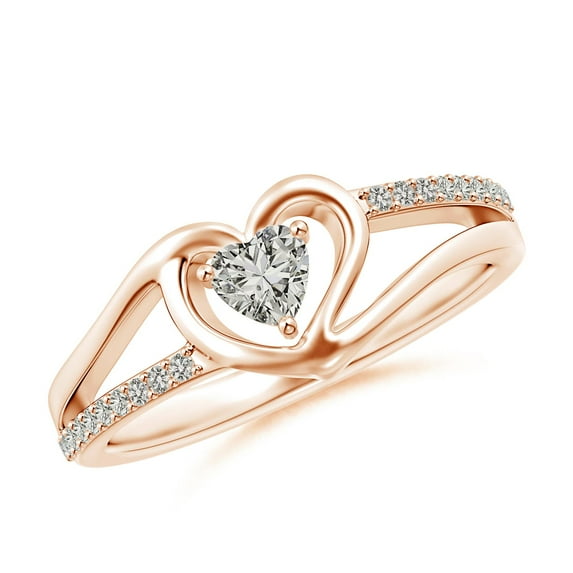 ANGARA Natural Diamond Heart Promise Ring in 14K Rose Gold for Women (Size-4mm | Color-K | Clarity-I3) | April Birthstone, Birthday, Anniversary, Jewelry Gift for Women | Natural Diamond Ring