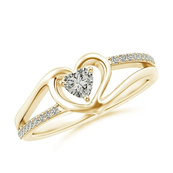 ANGARA Natural Diamond Heart Promise Ring in 14K Yellow Gold for Women (Size-4mm | Color-K | Clarity-I3) | April Birthstone, Birthday, Anniversary, Jewelry Gift for Women | Natural Diamond Ring