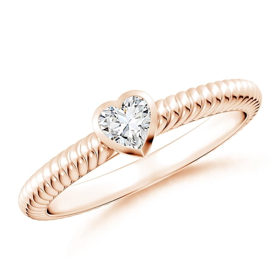 ANGARA Natural Bezel-Set Heart-Shaped Diamond Ribbed Ring in 14K Rose Gold for Women (Size-4mm| Color-G| Clarity-VS2) | April Birthstone, Anniversary, Jewelry Gift for Women | Natural Diamond Ring