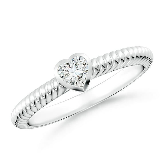 ANGARA Natural Heart-Shaped Diamond Ribbed Ring in 925 Sterling Silver for Women (Size-4mm| Color-H| Clarity-SI2) | April Birthstone, Anniversary, Jewelry Gift for Women | Natural Diamond Ring
