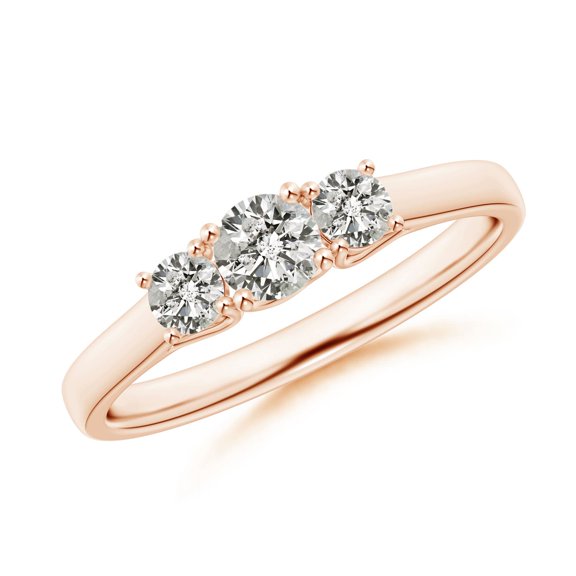 ANGARA Natural Three Stone Diamond Trellis Engagement Ring in 14K Rose Gold for Women (Size-4mm| Color-K| Clarity-I3) | April Birthstone, Anniversary, Jewelry Gift for Women | Natural Diamond Ring