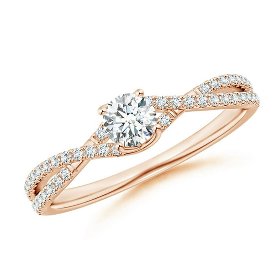 ANGARA Natural Twist Shank Solitaire Diamond Engagement Ring in 14K Rose Gold for Women (Size-4mm| Color-G| Clarity-VS2) | April Birthstone, Anniversary, Jewelry Gift for Women | Natural Diamond Ring