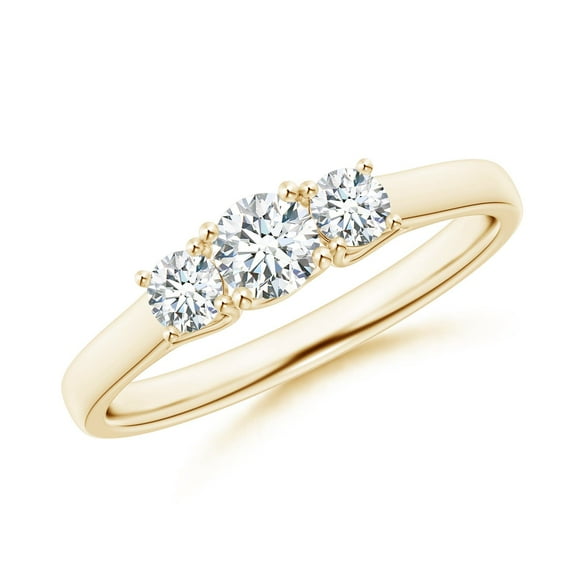 ANGARA Natural Three Stone Diamond Trellis Engagement Ring in 14K Yellow Gold for Women (Size-4mm| Color-G| Clarity-VS2) | April Birthstone, Anniversary, Jewelry Gift for Women | Natural Diamond Ring