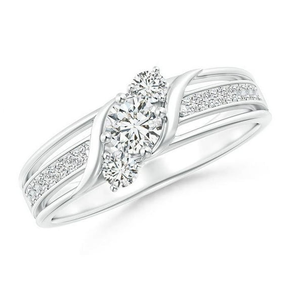 ANGARA Natural Diagonal Diamond 3 Stone Bypass Ring in 14K White Gold for Women (Size-4mm| Color-H| Clarity-SI2) | April Birthstone, Anniversary, Jewelry Gift for Women | Natural Diamond Ring