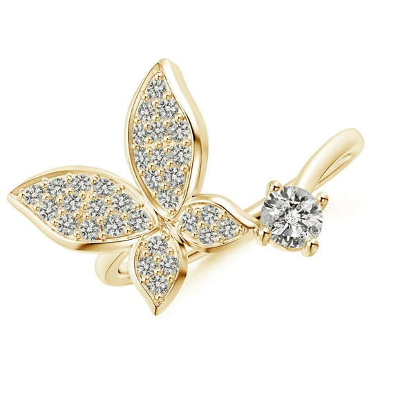 ANGARA Natural Diamond Butterfly Bypass Ring in 14K Yellow Gold for Women (Size-4mm | Color-K | Clarity-I3) | April Birthstone, Birthday, Anniversary, Jewelry Gift for Women | Natural Diamond Ring