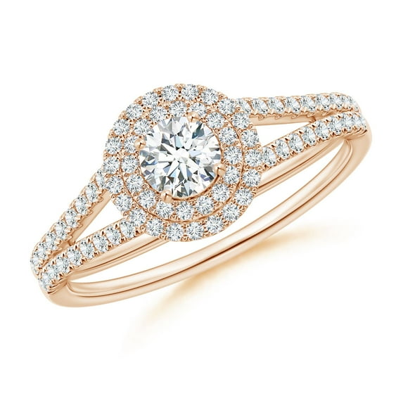 ANGARA Natural Double Halo Diamond Split Shank Ring in 14K Rose Gold for Women (Size-4mm| Color-G| Clarity-VS2) | April Birthstone, Anniversary, Jewelry Gift for Women | Natural Diamond Ring