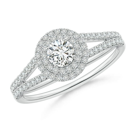 ANGARA Natural Double Halo Diamond Split Shank Ring in 14K White Gold for Women (Size-4mm| Color-H| Clarity-SI2) | April Birthstone, Anniversary, Jewelry Gift for Women | Natural Diamond Ring