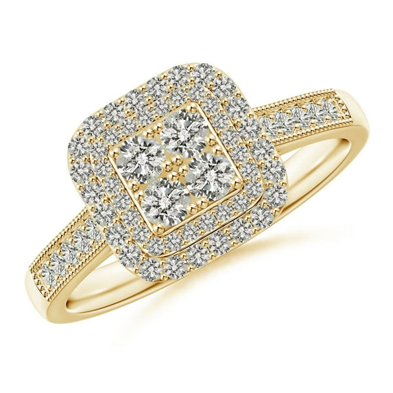 ANGARA Natural Diamond Cluster Cushion Engagement Ring in 14K Yellow Gold for Women (Size-2.4mm| Color-K| Clarity-I3) | April Birthstone, Anniversary, Jewelry Gift for Women | Natural Diamond Ring
