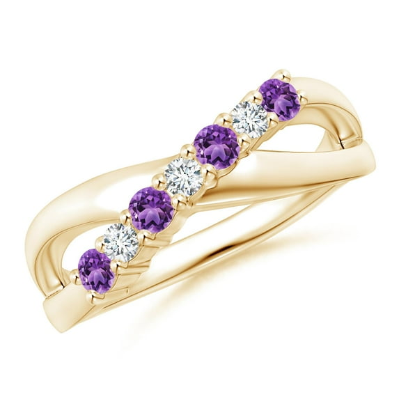 ANGARA Natural 0.24 Ct. Amethyst with Diamond Classic Ring in 14K Yellow Gold for Women (Ring Size: 10.5)