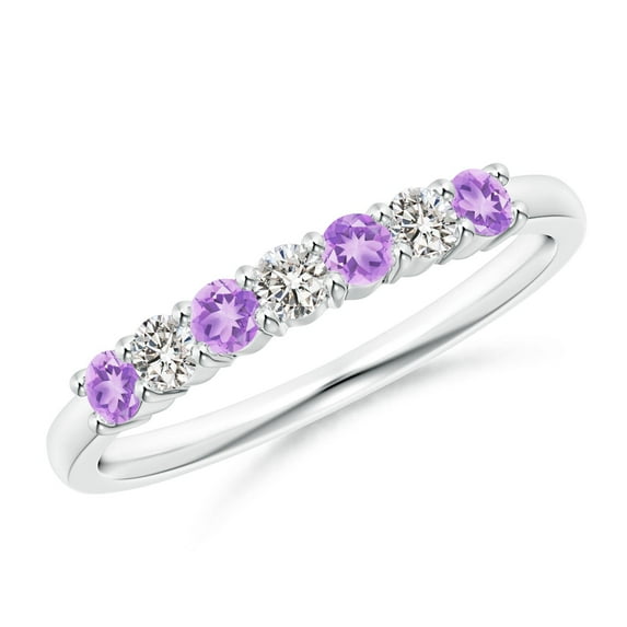 ANGARA Natural 0.24 Ct. Amethyst with Diamond Non Eternity Stackable Ring in Sterling Silver for Women (Ring Size: 11.5)