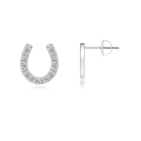 ANGARA Natural Diamond Horseshoe Stud Earrings in 14K White Gold for Women (Size-1.15mm| Color-I-J| Clarity-I1-I2) | April Birthstone, Anniversary, Jewelry Gift for Women | Natural Diamond Earrings