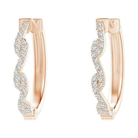 ANGARA Natural Prong-Set Diamond Twisted Hoop Earrings in 14K Rose Gold for Women (Size-1mm| Color-G| Clarity-VS2) | April Birthstone, Anniversary, Jewelry Gift for Women | Natural Diamond Earrings