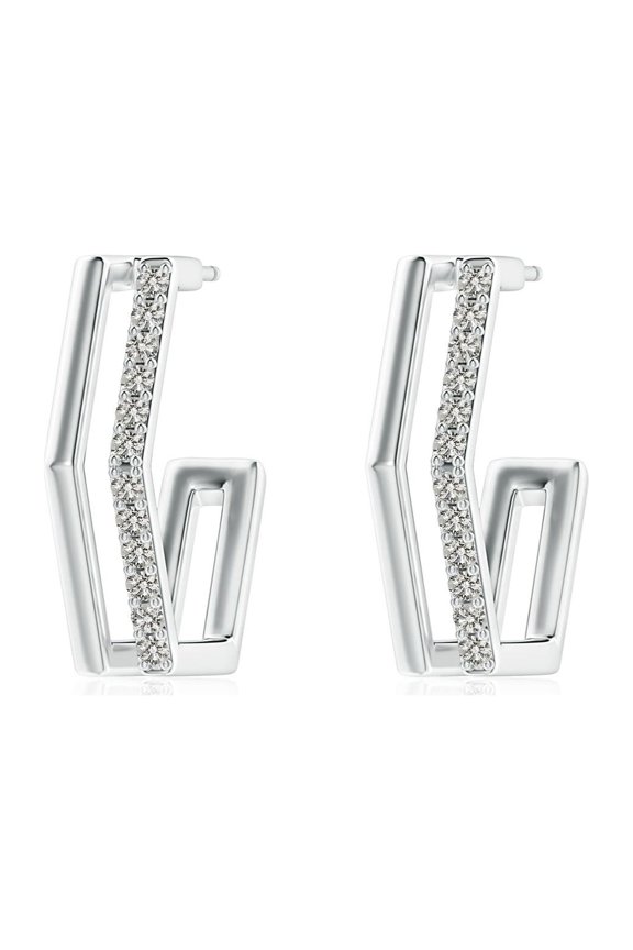 Natural Diamond Hexagonal Hoop Earrings in 14K White Gold for Women (Size-1.3mm| Color-K| Clarity-I3) | April Birthstone, Anniversary, Jewelry Gift for Women | Natural Diamond Earrings