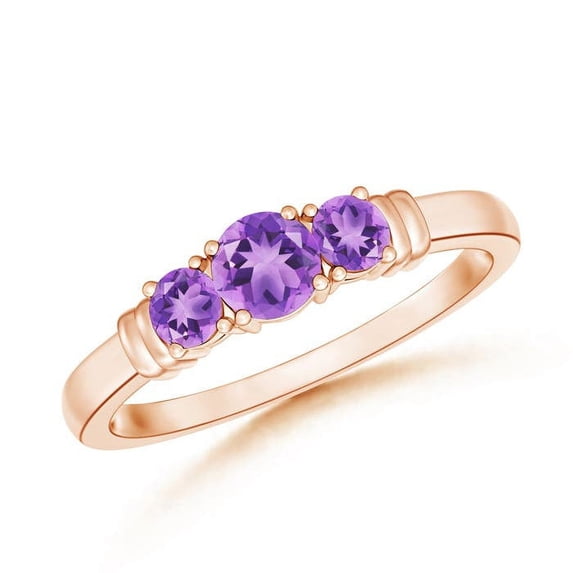 ANGARA Vintage Style Three Stone Natural Amethyst Wedding Band in Rose Gold for Women | February Birthstone, Anniversary, Jewelry Gift for Women | Natural Amethyst Engagement Ring (Ring Size - 5.5)