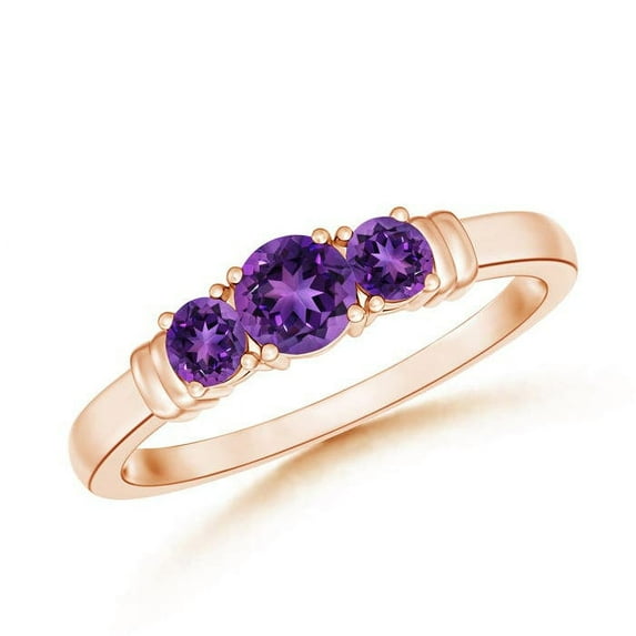 ANGARA Vintage Style Three Stone Natural Amethyst Wedding Band in Rose Gold for Women | February Birthstone, Anniversary, Jewelry Gift for Women | Natural Amethyst Engagement Ring (Ring Size - 5)