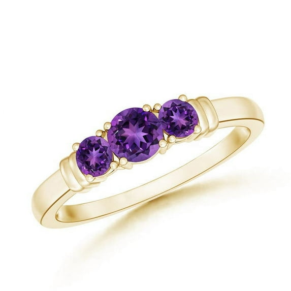 ANGARA Vintage Style Three Stone Natural Amethyst Wedding Band in Yellow Gold for Women | February Birthstone, Anniversary, Jewelry Gift for Women | Natural Amethyst Engagement Ring (Ring Size - 11)