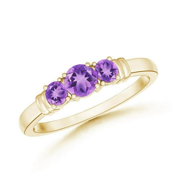ANGARA Vintage Style Three Stone Natural Amethyst Wedding Band in Yellow Gold for Women | February Birthstone, Anniversary, Jewelry Gift for Women | Natural Amethyst Engagement Ring (Ring Size - 6)
