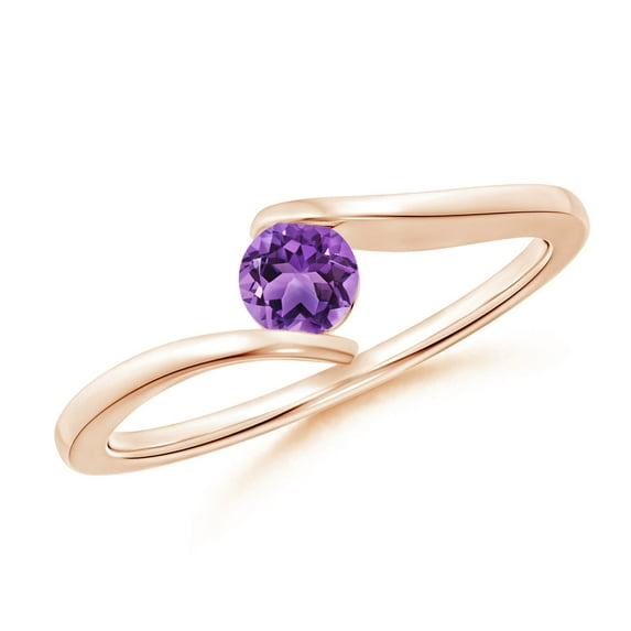 ANGARA Natural Bar-Set Solitaire Round Amethyst Bypass Ring in 14K Rose Gold for Women (Size-4mm) | February Birthstone, Birthday, Anniversary, Jewelry Gift for Women | Natural Amethyst Ring
