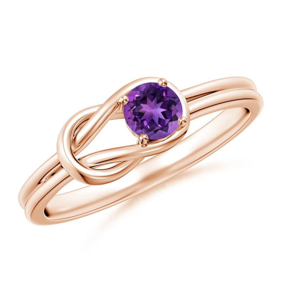 ANGARA Natural Solitaire Amethyst Infinity Knot Ring in 14K Rose Gold for Women (Size-4mm) | February Birthstone, Birthday, Anniversary, Jewelry Gift for Women | Natural Amethyst Ring